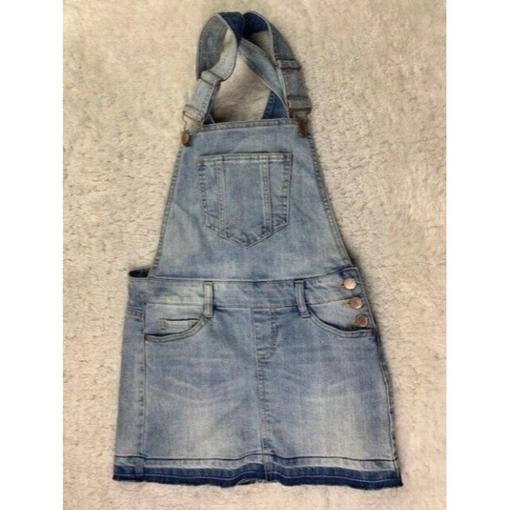 Dollhouse Size 3 Womens Overall Skirt Raw Hem Light Wash stretch Short Bib Skirt